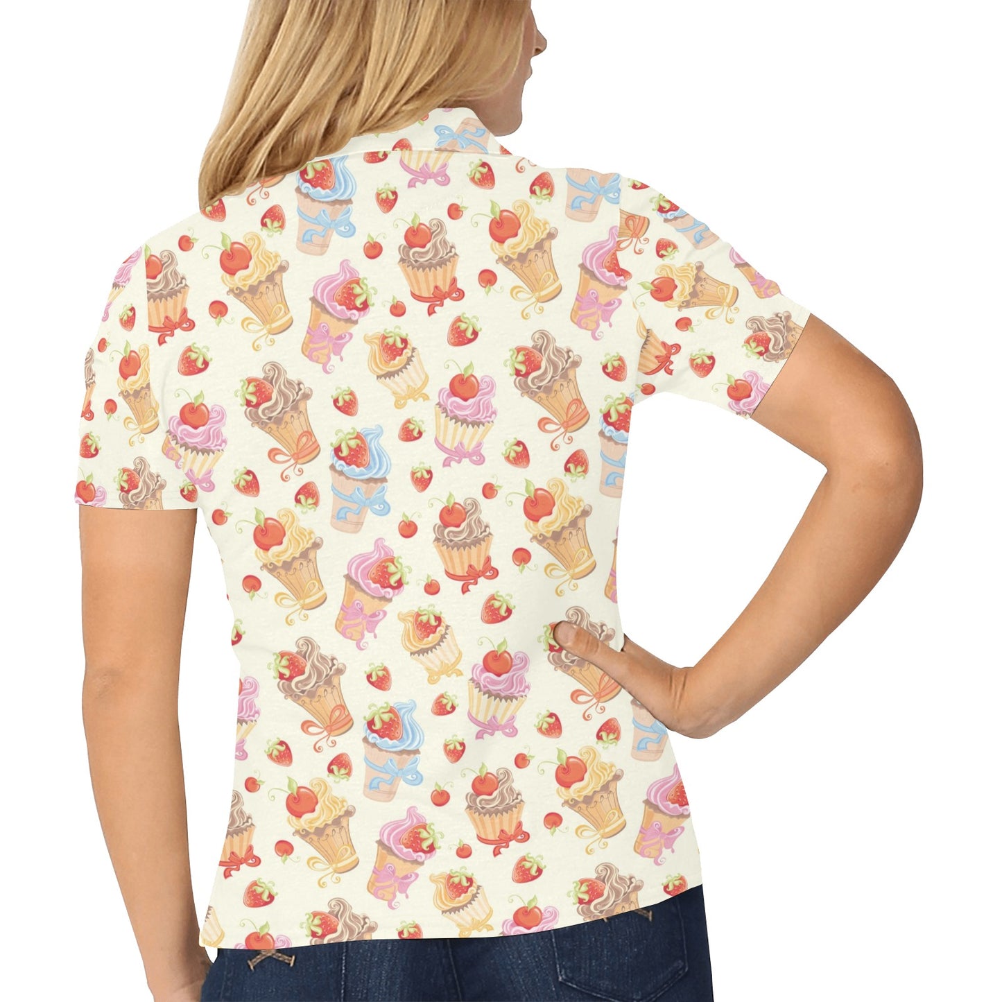 Cupcakes Strawberry Cherry Print Women's Polo Shirt