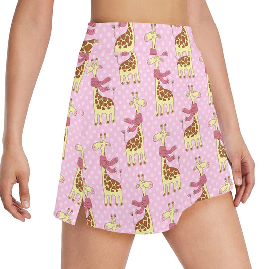 Giraffe Cute Pink Polka Dot Print 17" Golf & Pickleball Skort with Pockets