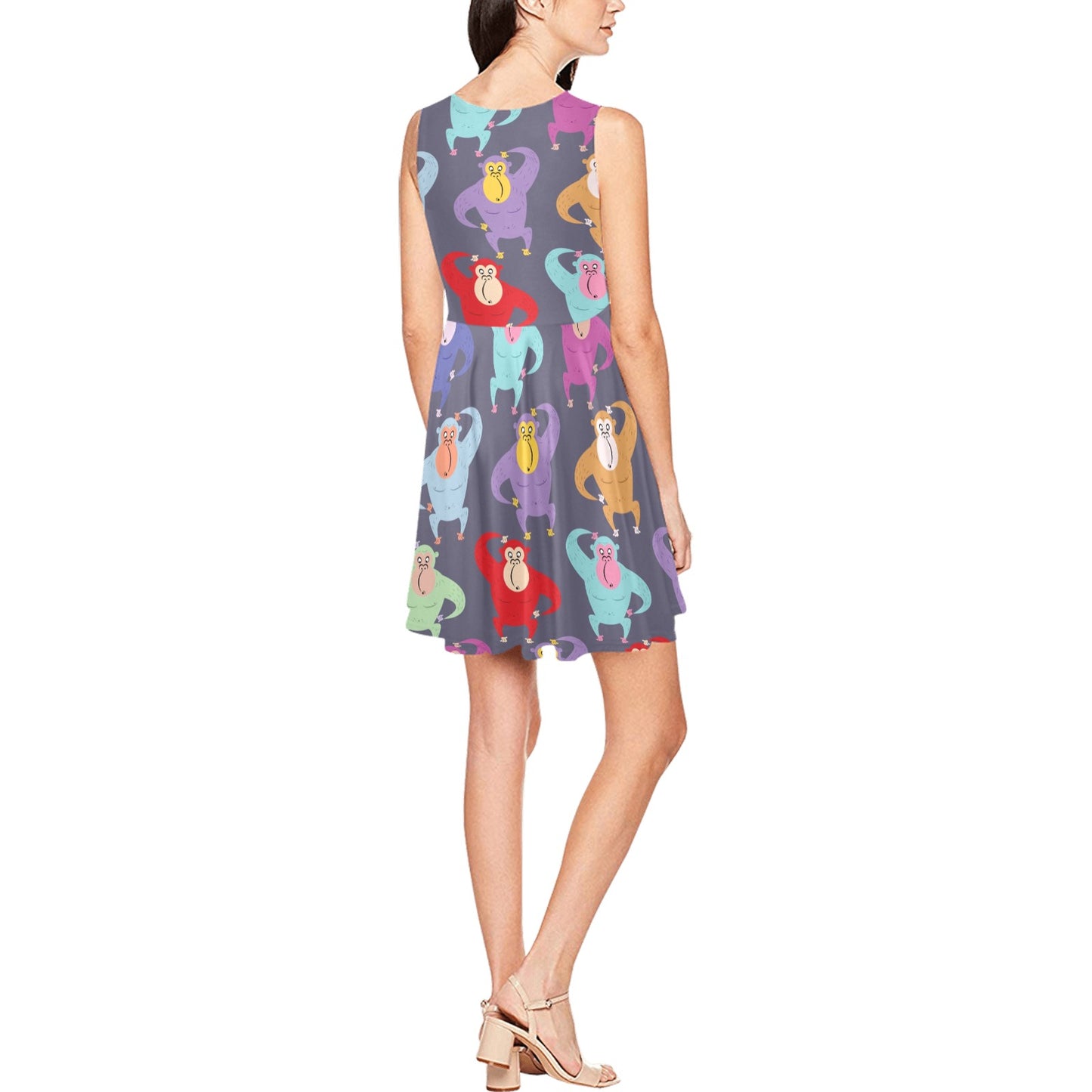 Chimpanzee Pattern Print Design 03 Sleeveless Dress