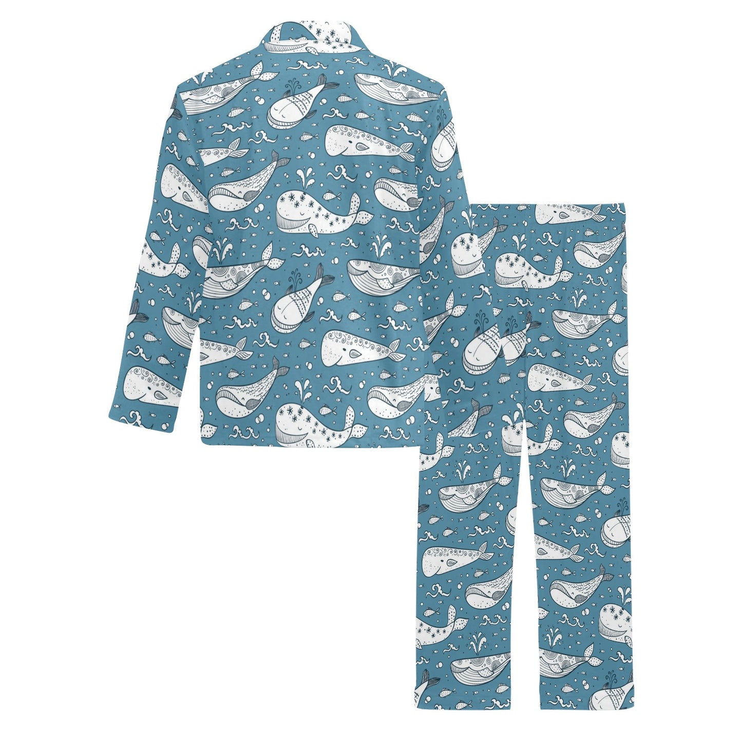 Humpback Whale Pattern Print Design 03 Men's Long Pajama Set