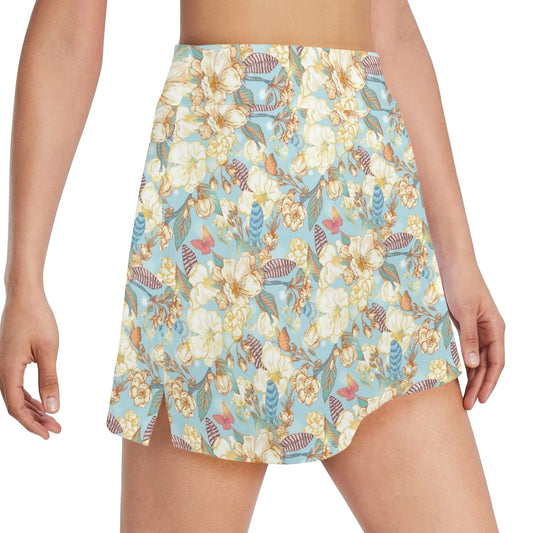 Summer Floral Print Design LKS302 17" Golf & Pickleball Skort with Pockets