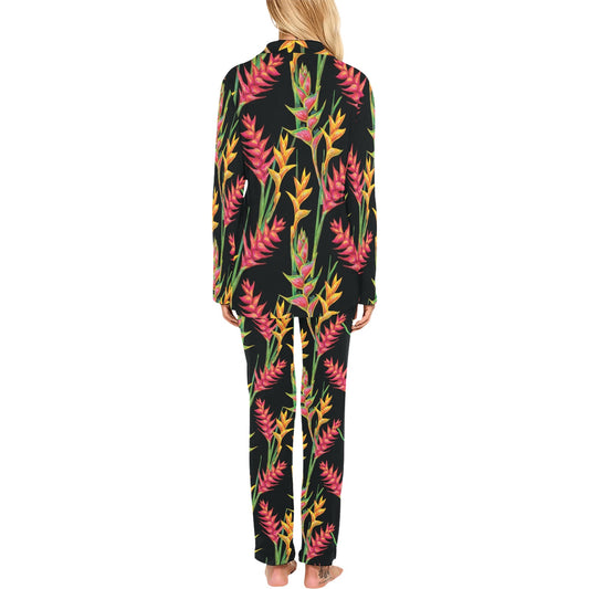 Heliconia Pattern Print Design HL01 Women's Long Pajama Set