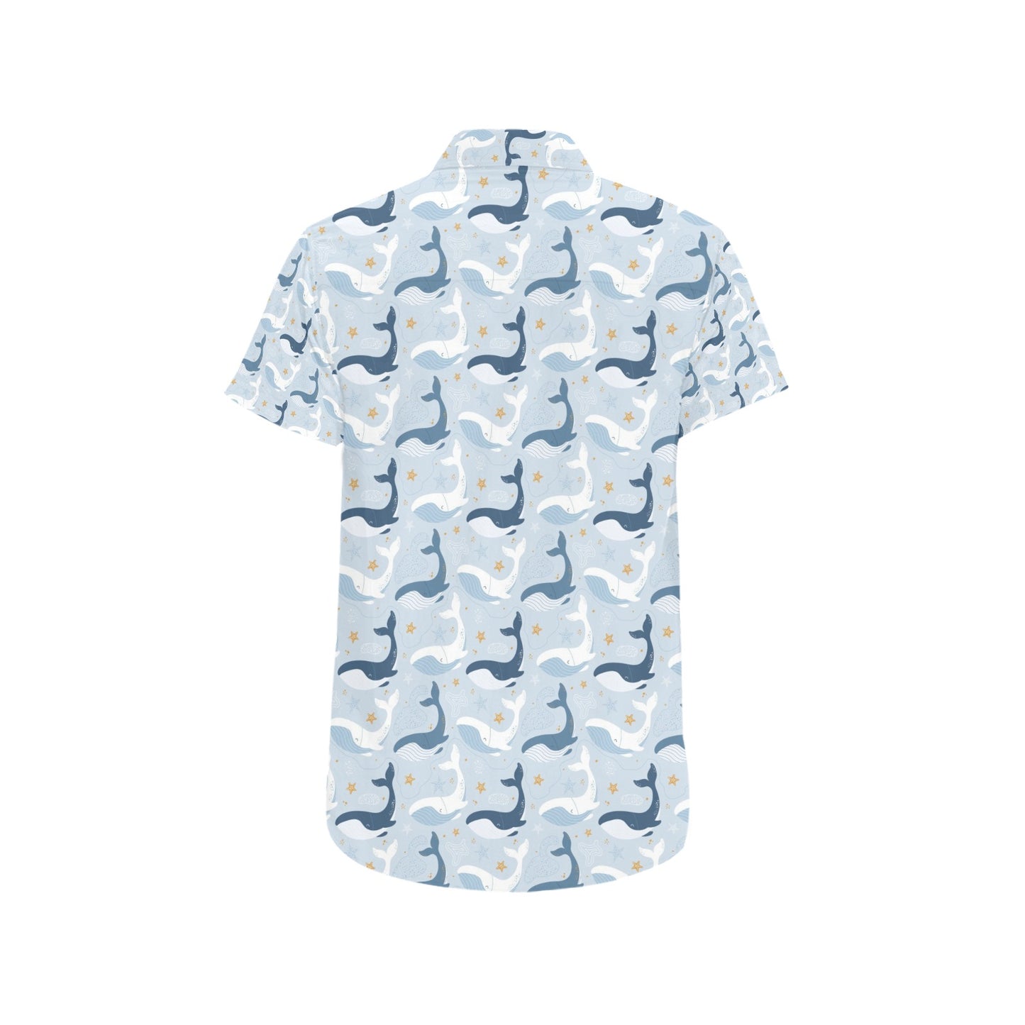 Whale Print Design LKS305 Men Short Sleeve Button Up Shirt