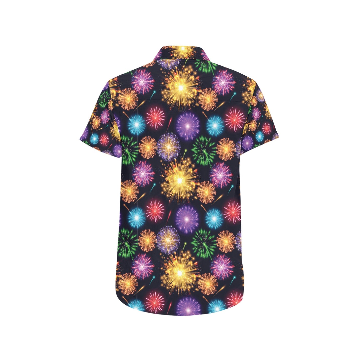 Firework Print Design LKS305 Men Short Sleeve Button Up Shirt