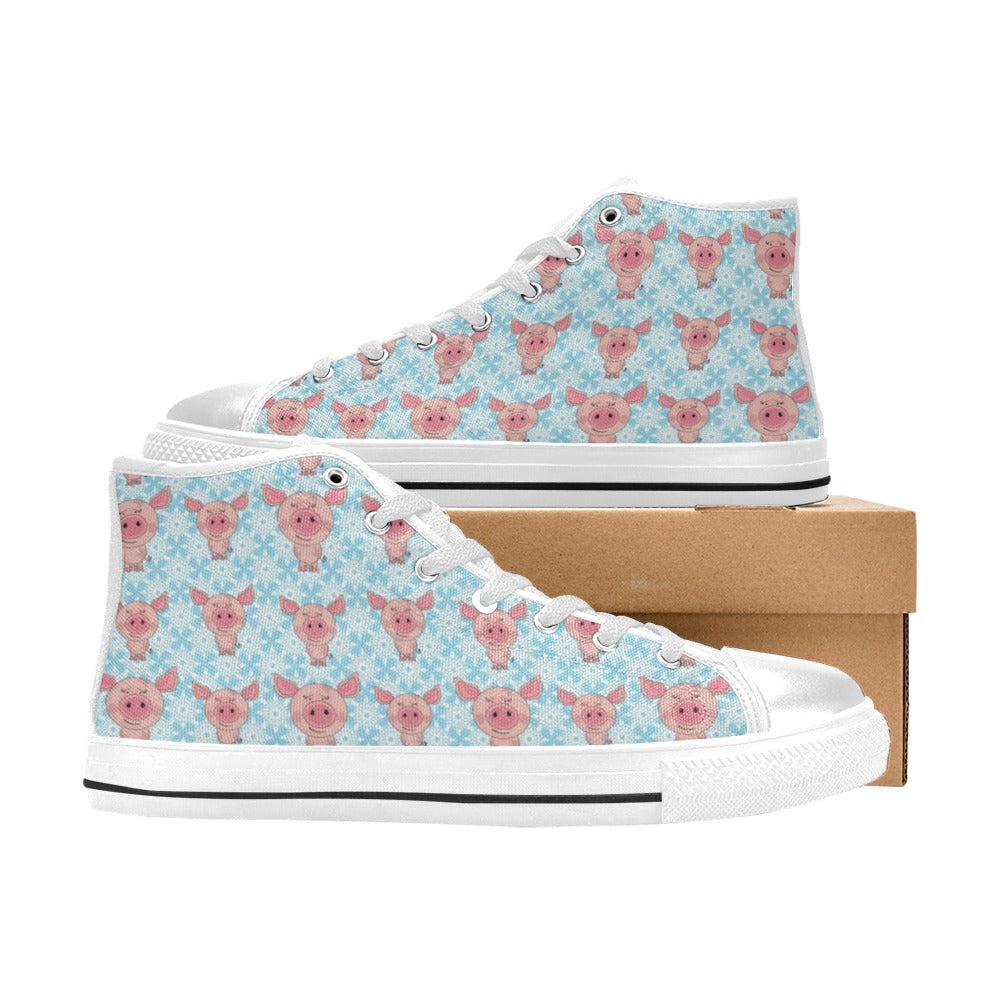 Pig Print Design LKS402 Men's High Top Canvas Shoes