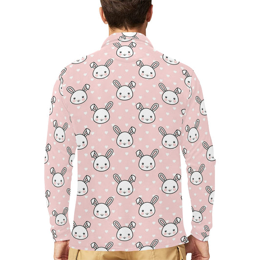 Rabbit Pattern Print Design RB02 Long Sleeve Polo Shirt For Men's