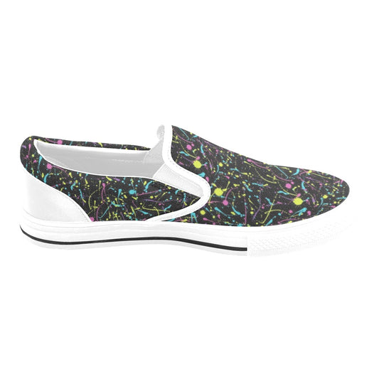 Splatter Multicolor Print Design LKS302 White Slip Ons Canvas Women's Shoes