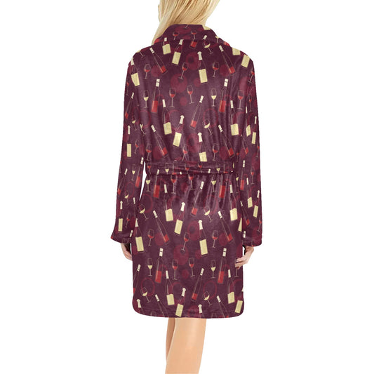Wine Themed Print Design LKS302 Women's Fleece Robe
