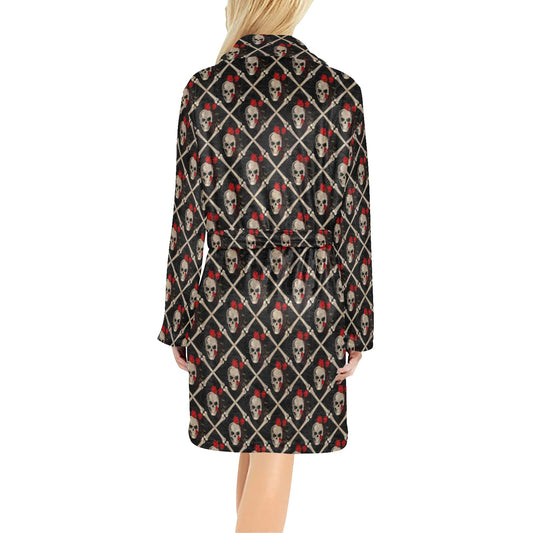 Skull Roses Bone Design Themed Print Women's Fleece Robe