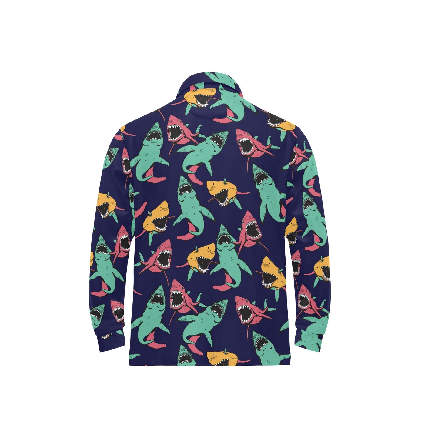 Shark Bite Pattern Long Sleeve Polo Shirt For Men's