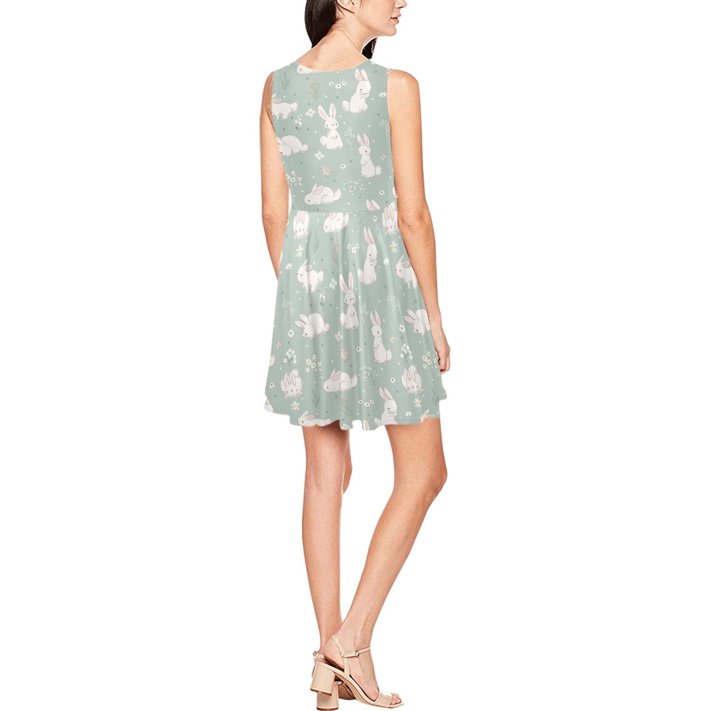 Bunny Pattern Print Design 03 Sleeveless Dress