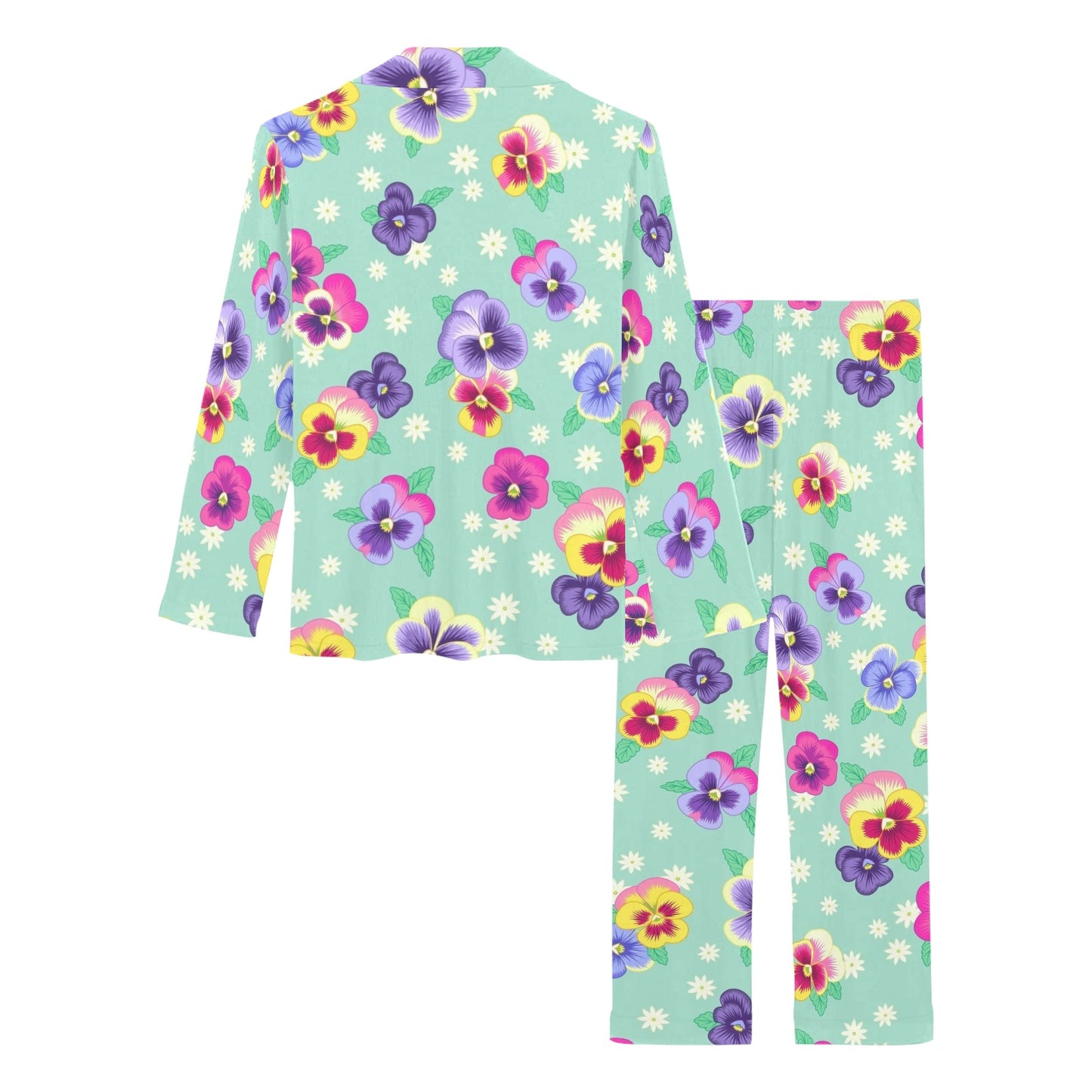 Pansy Pattern Print Design PS08 Women's Long Pajama Set