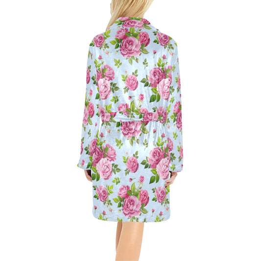 Rose Pink Pattern Print Design RO08 Women's Fleece Robe