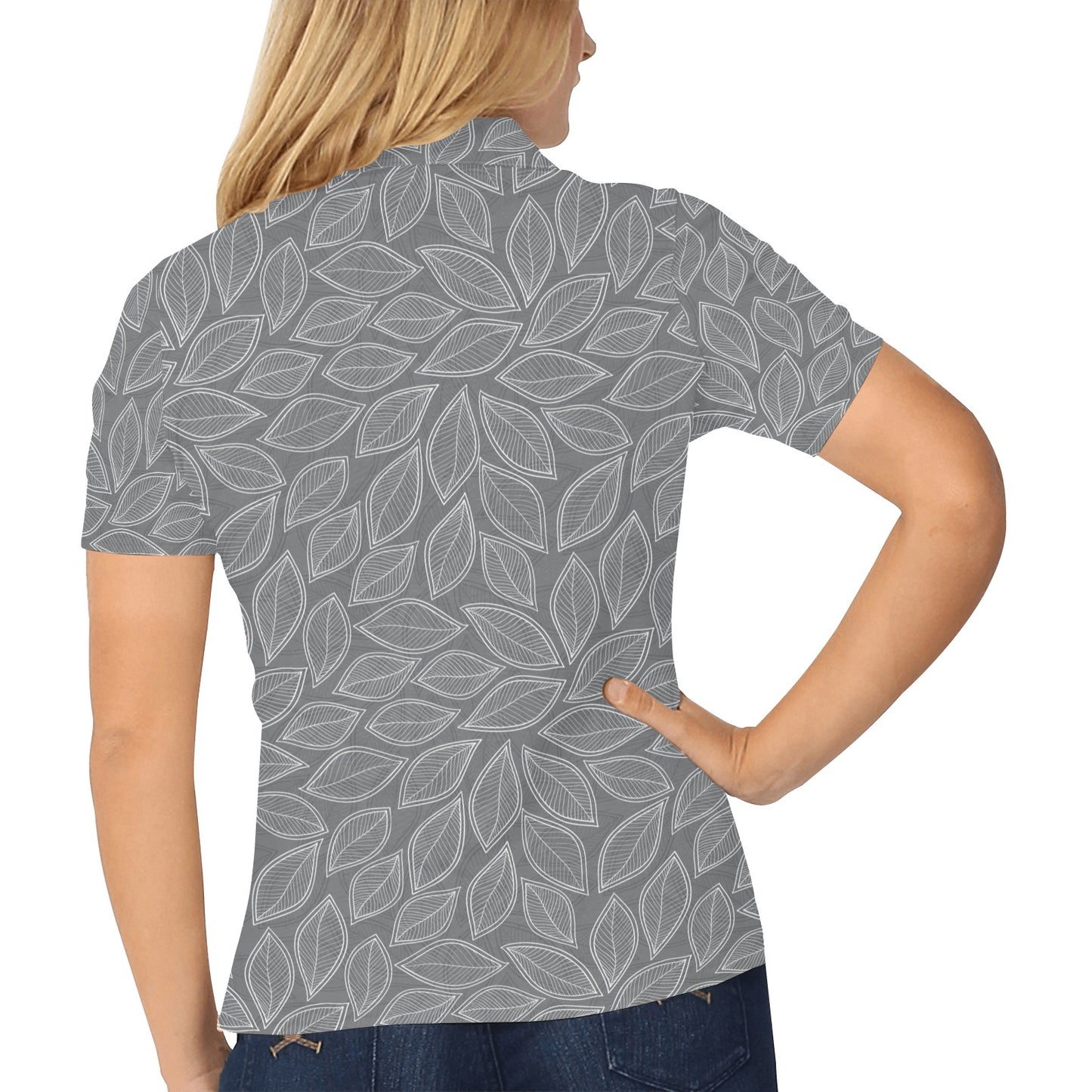 Elm Leave Grey Print Pattern Women's Polo Shirt