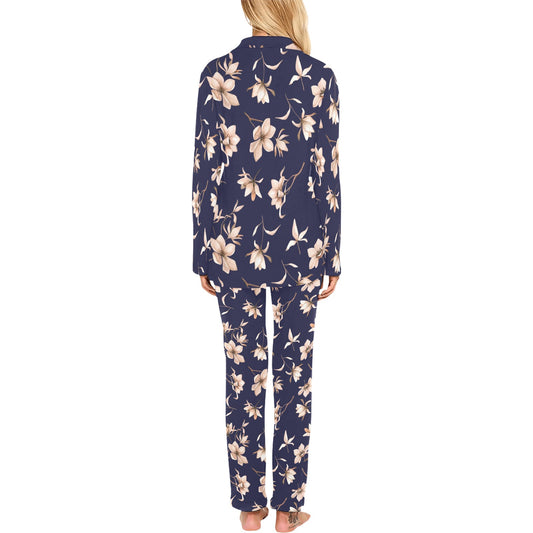 Beautiful Floral Pattern Women's Long Pajama Set