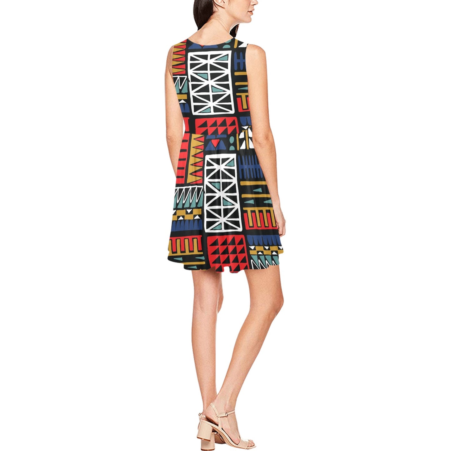 Kente Pattern Print Design 02 Sleeveless Dress