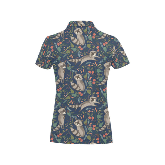 Raccoon Pattern Print Design A02 Women's Polo Shirt