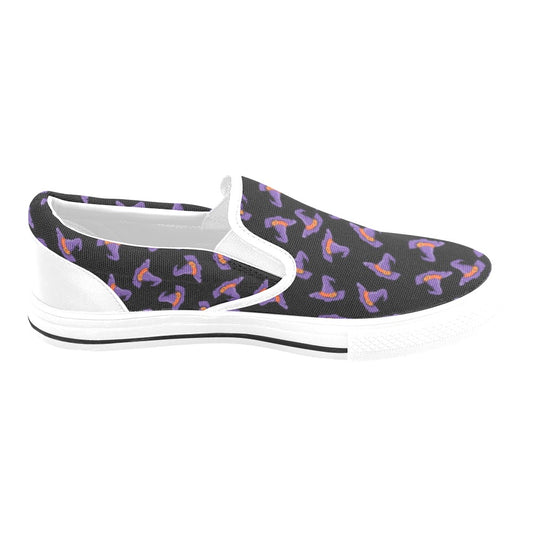 Witch Hat Print Design LKS304 White Slip Ons Canvas Women's Shoes