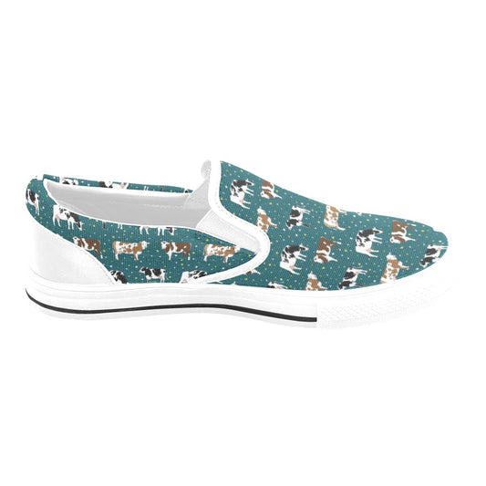 Cattle Print Design LKS404 White Slip Ons Canvas Women's Shoes