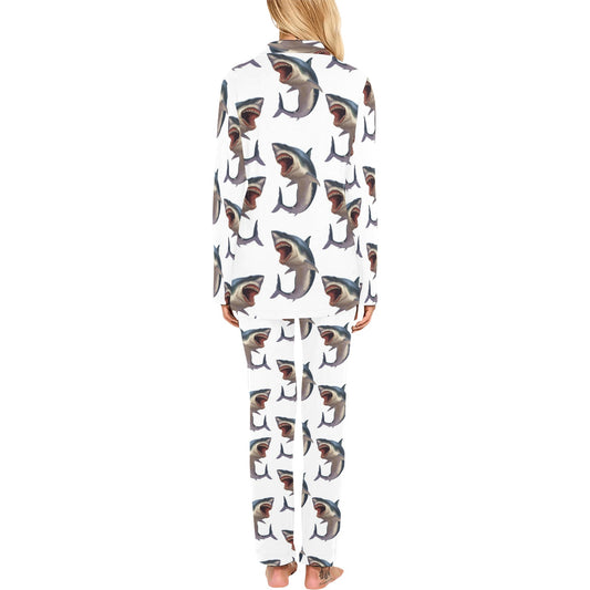 Great White Shark Pattern Print Design 03 Women's Long Pajama Set