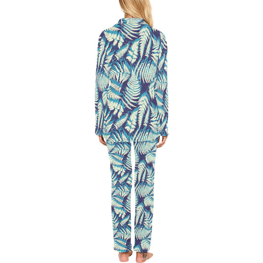 Fern Leave Summer Print Pattern Women's Long Pajama Set
