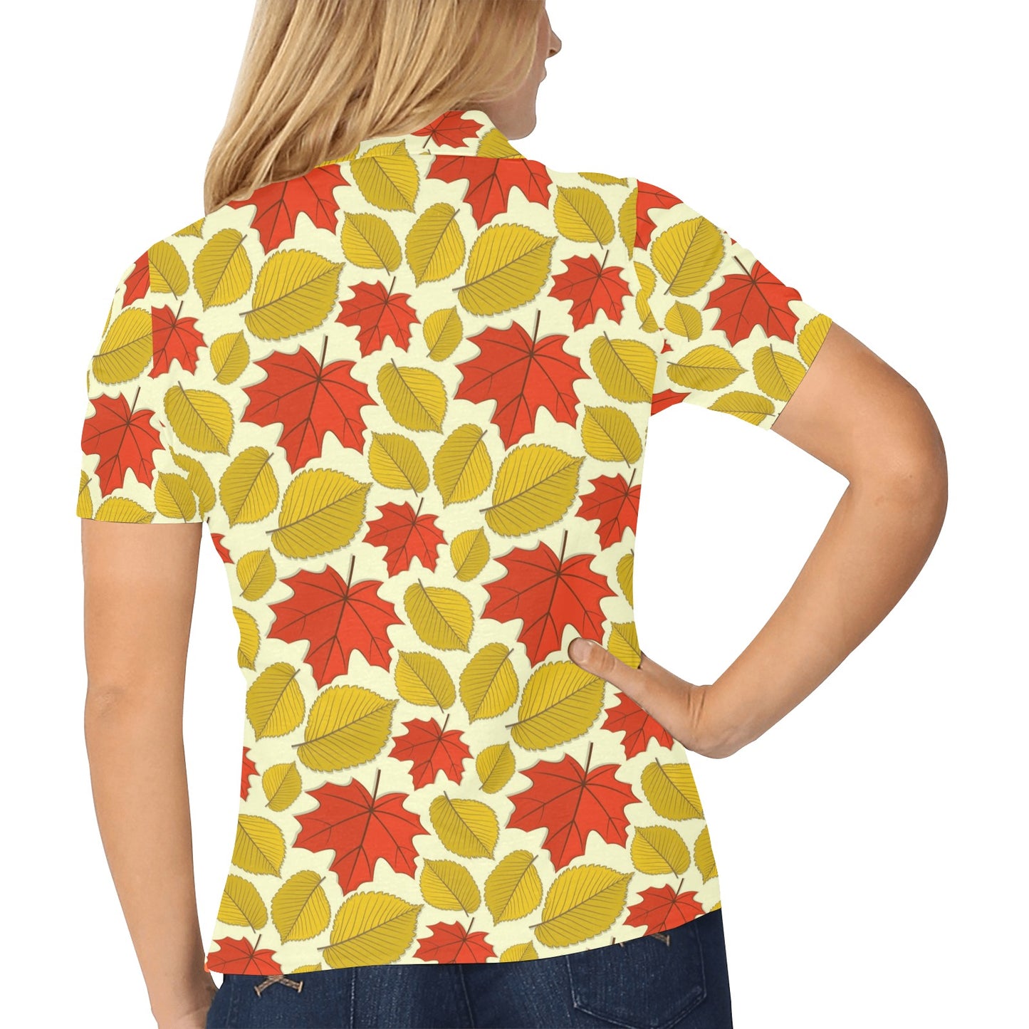 Elm Maple Leave Print Pattern Women's Polo Shirt