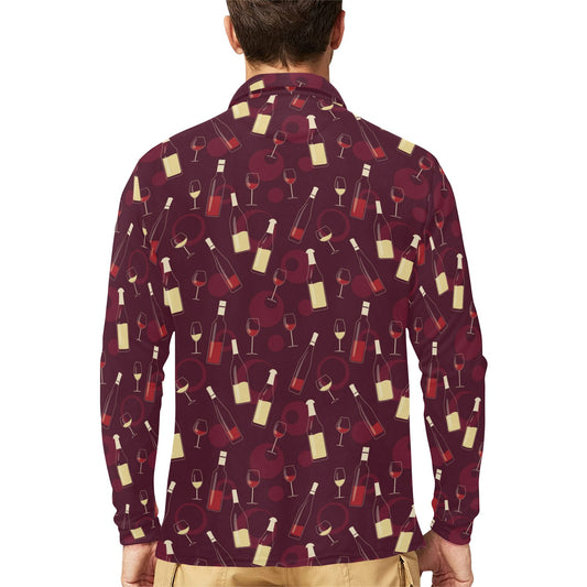 Wine Themed Print Design LKS302 Long Sleeve Polo Shirt For Men's