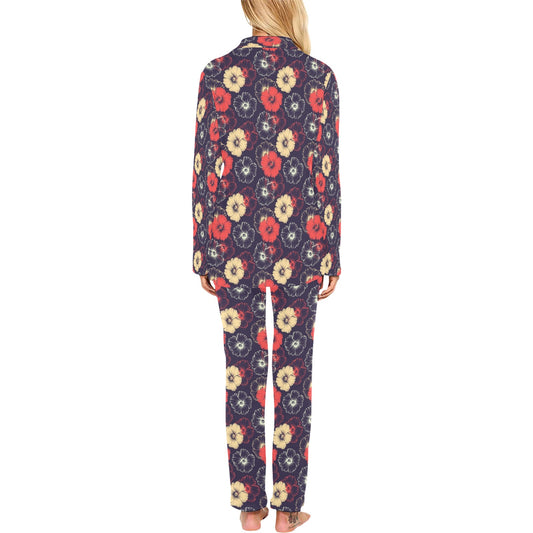 Tropical Flower Print Design LKS302 Women's Long Pajama Set