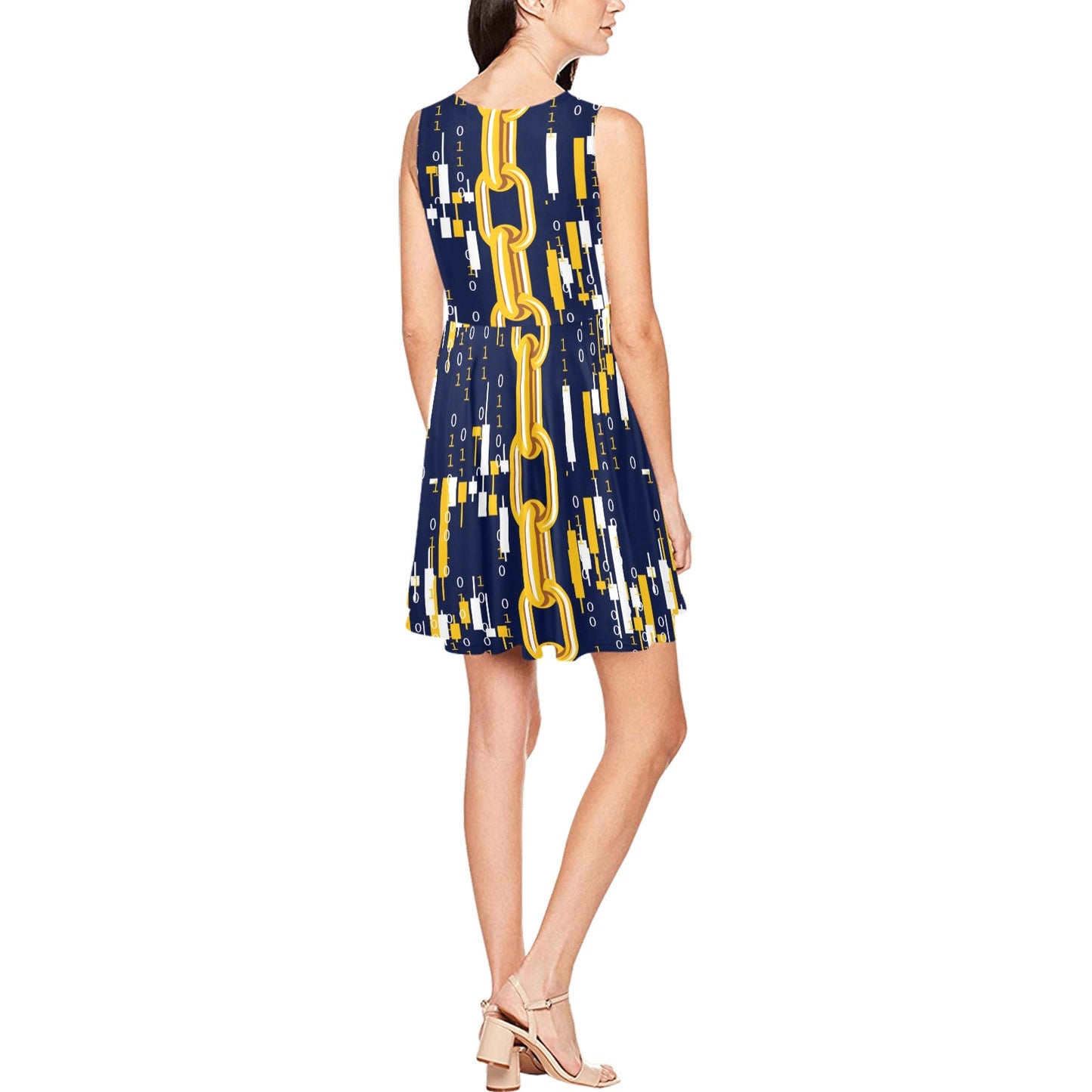 Cryptocurrency Chain Pattern Print Design 03 Sleeveless Dress