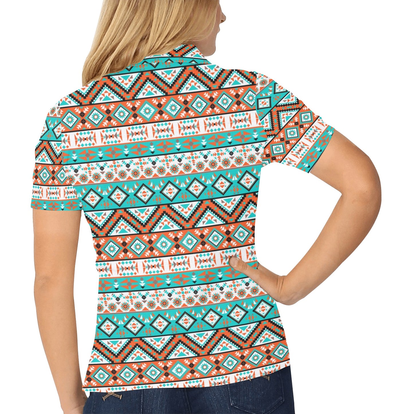 Navajo Style Print Pattern Women's Polo Shirt