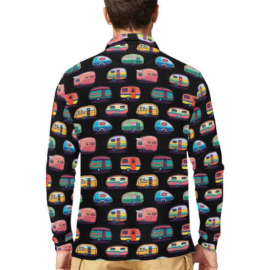 Camper Camping Pattern Long Sleeve Polo Shirt For Men's