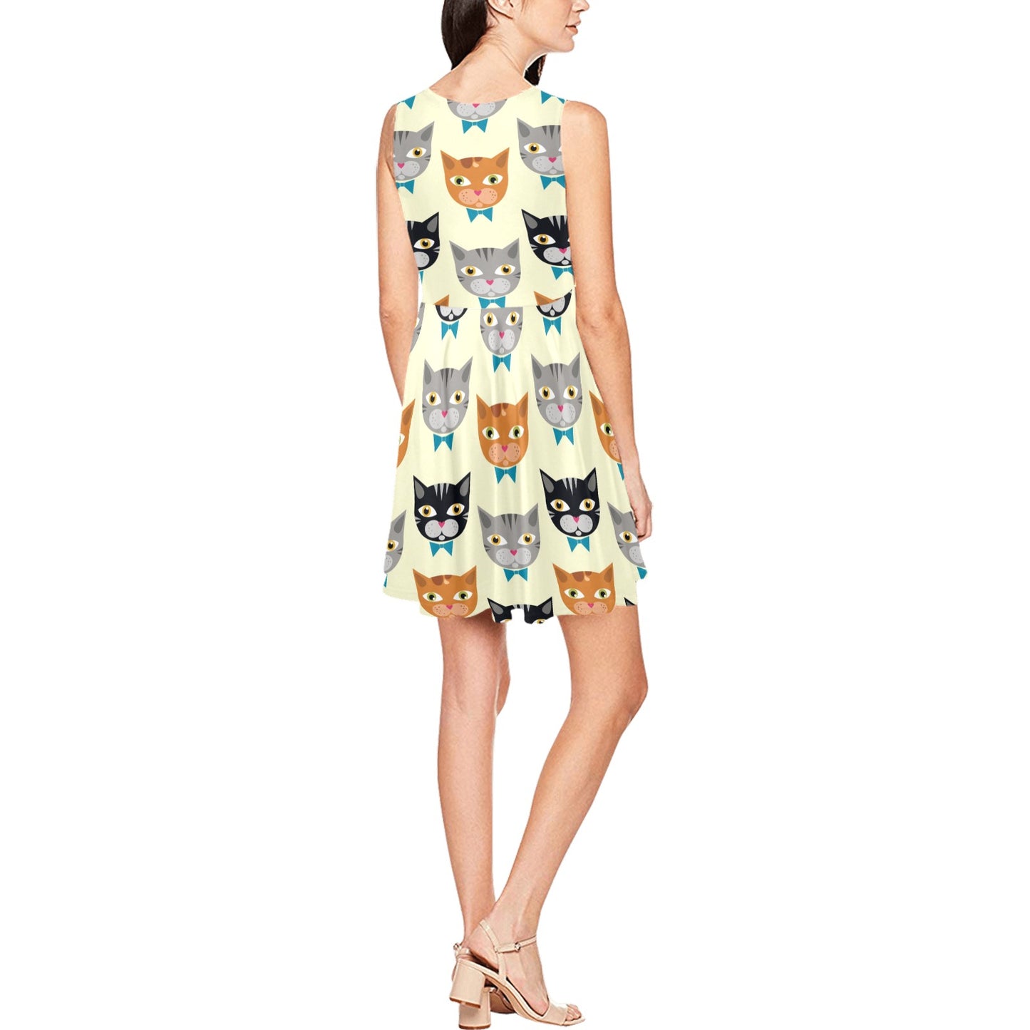 Cat Pattern Print Design 05 Sleeveless Dress