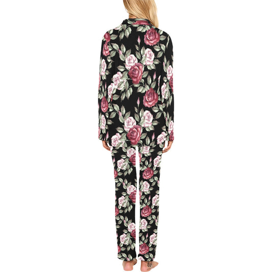 Rose Red Pink Pattern Print Design RO03 Women's Long Pajama Set