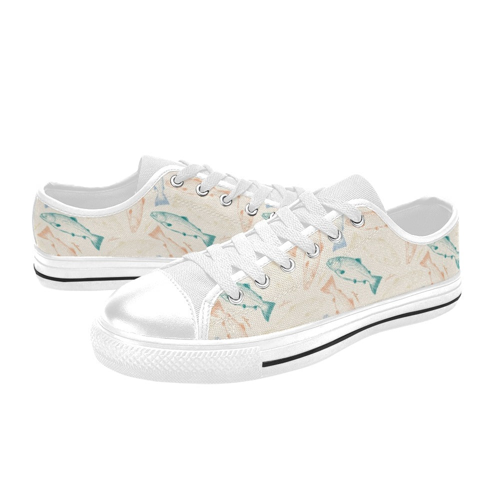 Salmon Fish Print Design LKS305 Women's White Low Top Shoes