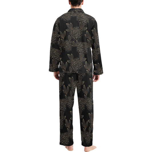 Dahlia Pattern Print Design DH04 Men's Long Pajama Set