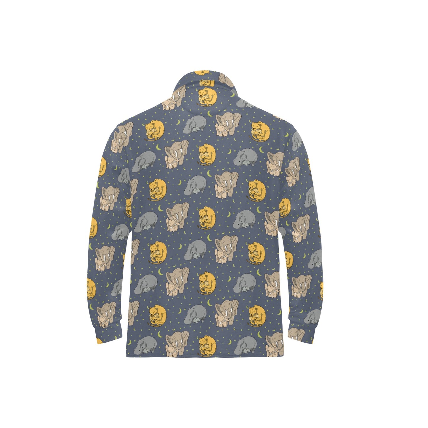 Safari Elephant Lion Print Design LKS303 Long Sleeve Polo Shirt For Men's