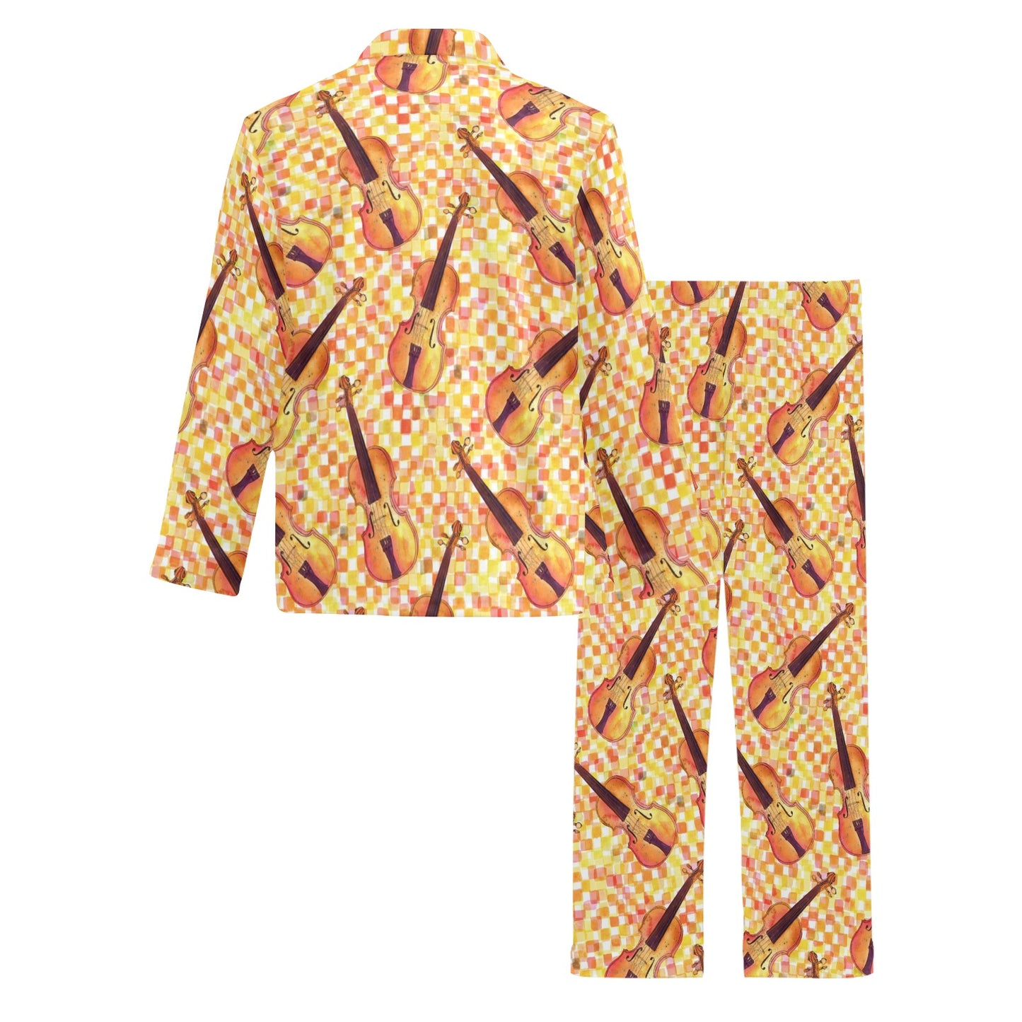 Violin Pattern Print Design 03 Men's Long Pajama Set