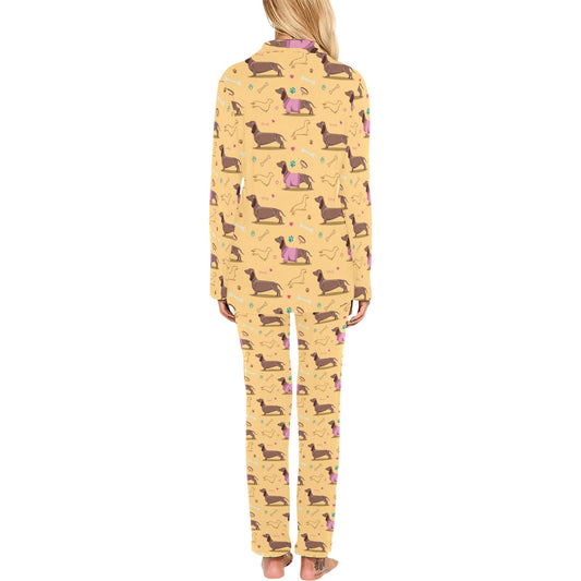 Dachshund Pattern Print Design 07 Women's Long Pajama Set