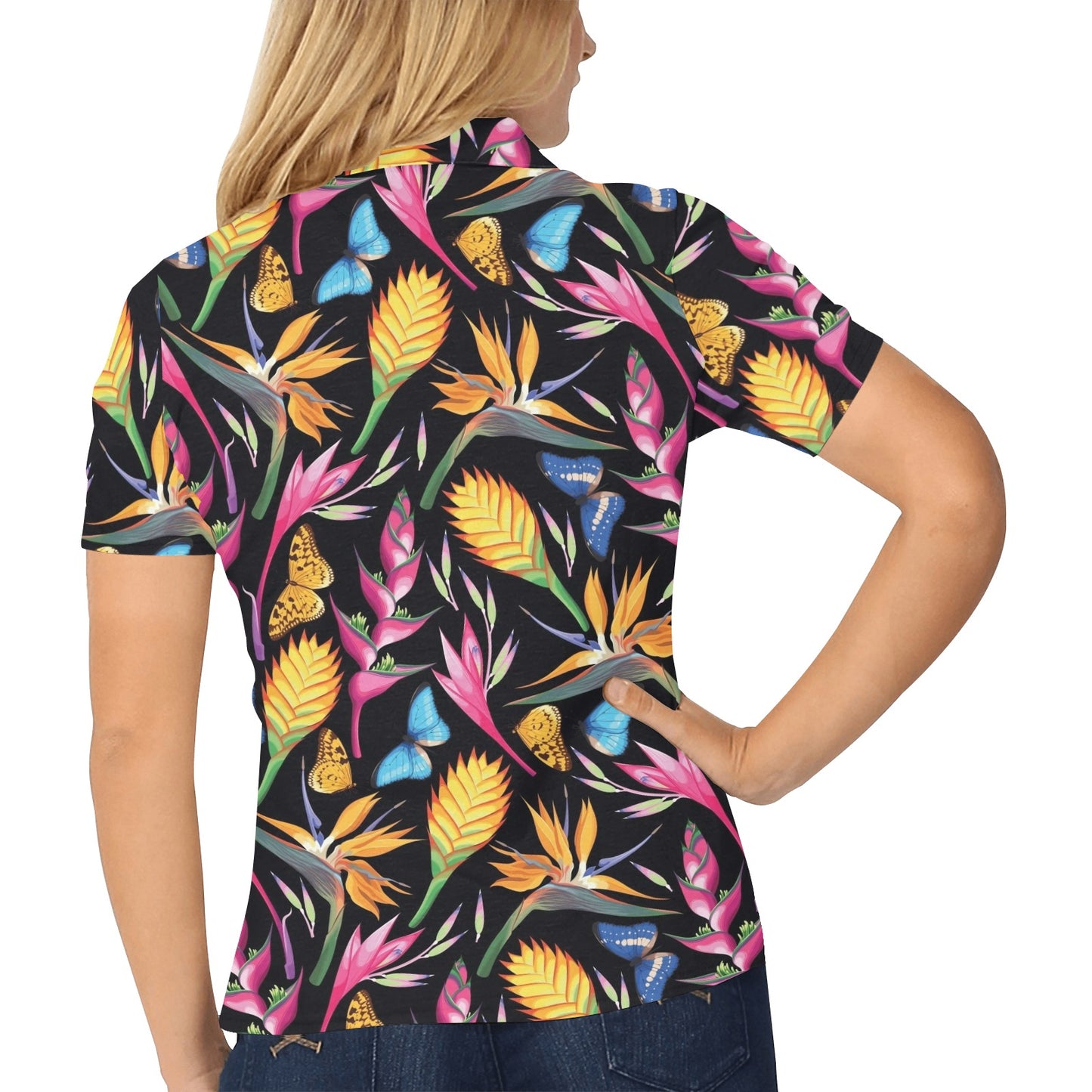 Tropical Flower Pattern Print Design TF016 Women's Polo Shirt