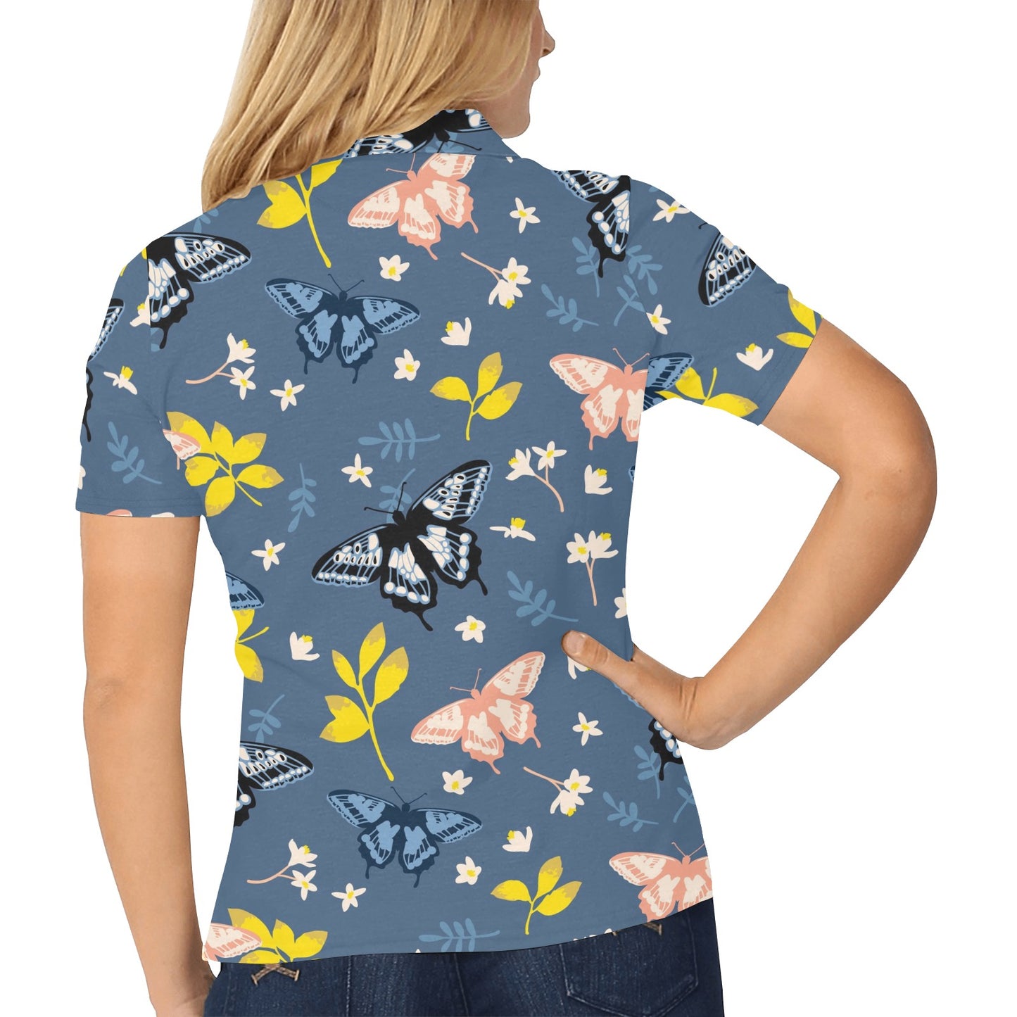 Monarch Butterfly Pattern Print Design 02 Women's Polo Shirt