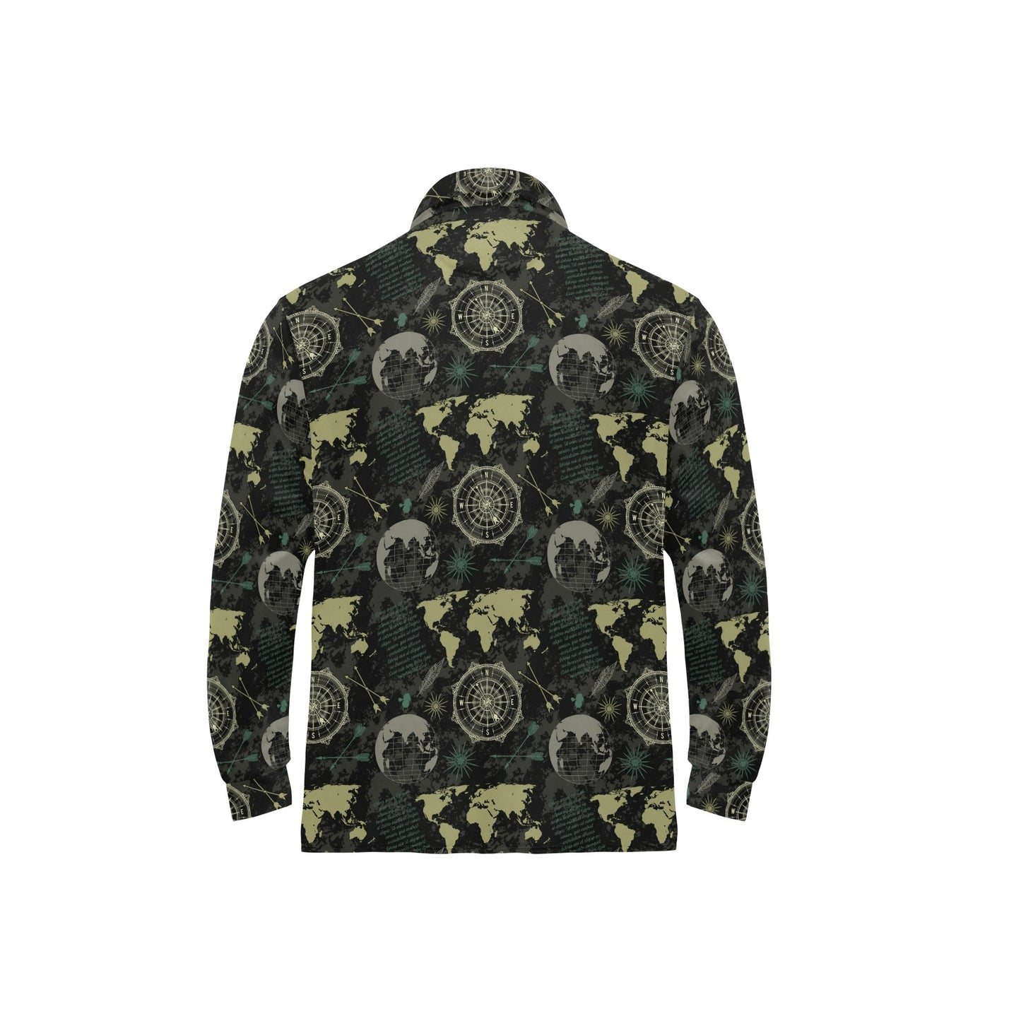 World Map Print Design LKS303 Long Sleeve Polo Shirt For Men's