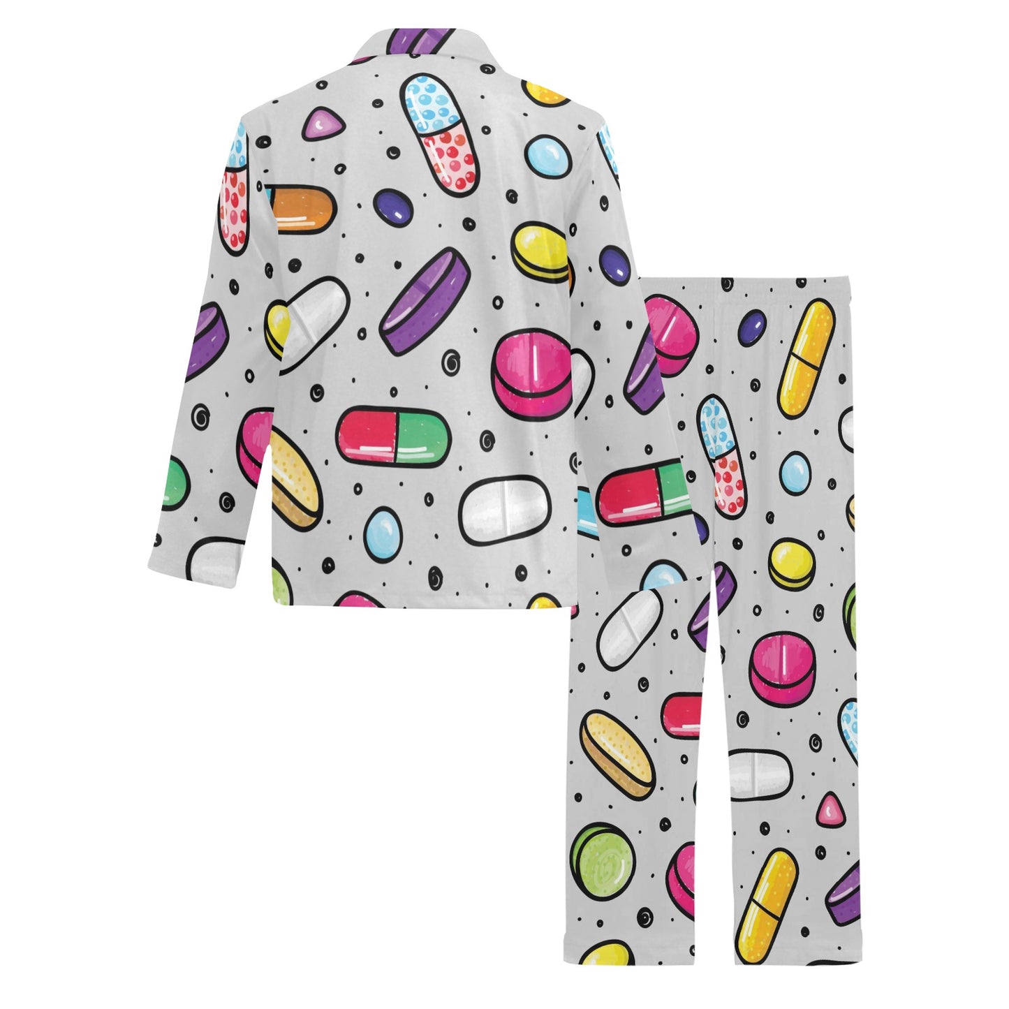 Pill Pattern Print Design A04 Men's Long Pajama Set