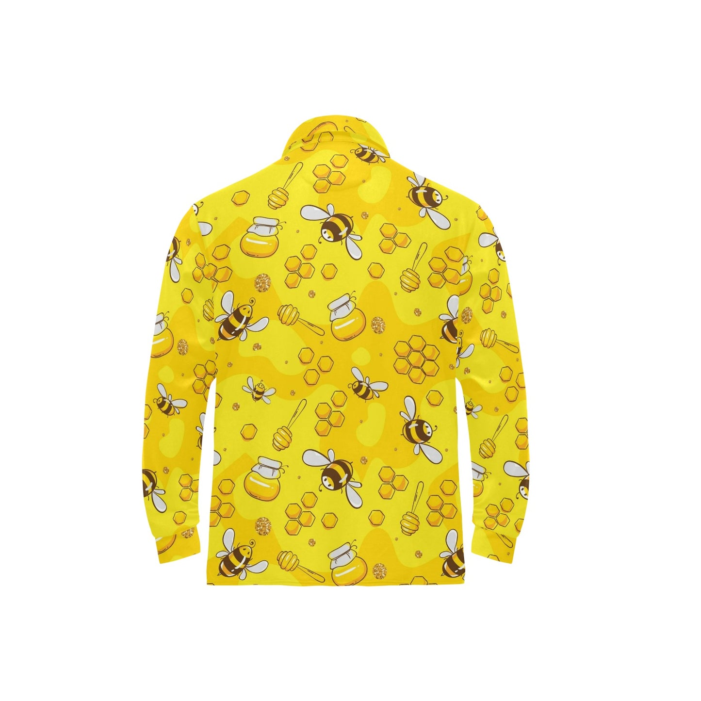 Bee Pattern Print Design BEE01 Long Sleeve Polo Shirt For Men's