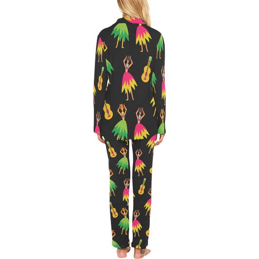 Hula Dancers Hawaiian Girl Pattern Print Design 03 Women's Long Pajama Set