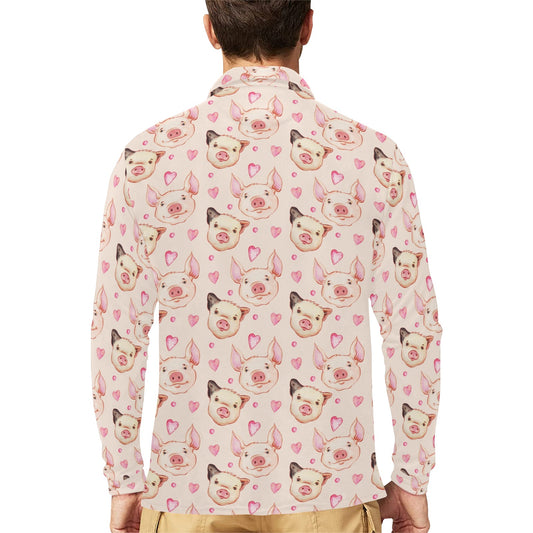Pig Print Design LKS406 Long Sleeve Polo Shirt For Men's