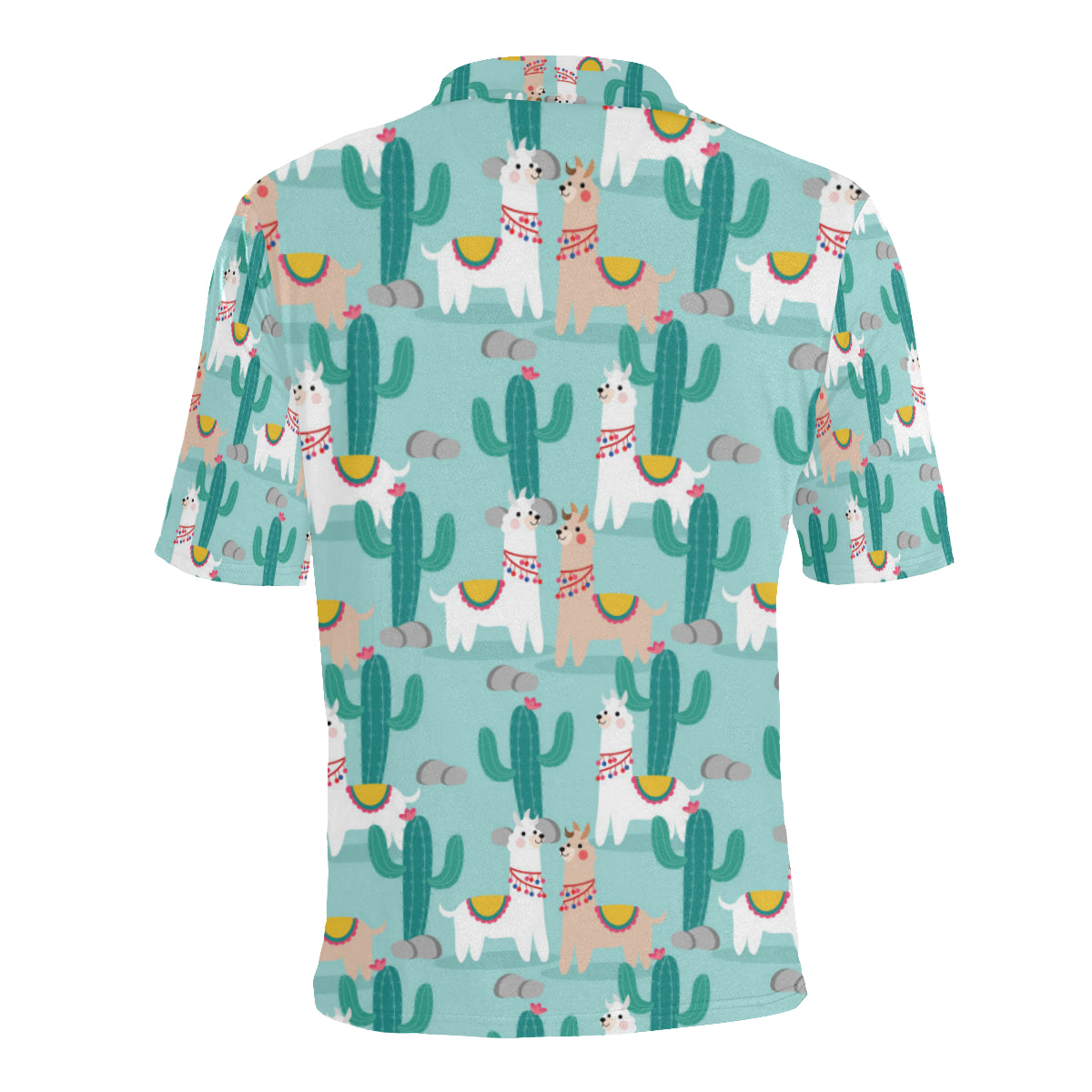 Llama Cactus Pattern Print Design 08 Men Polo Shirt