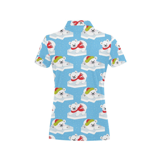 Polar Bear Pattern Print Design PB06 Women's Polo Shirt