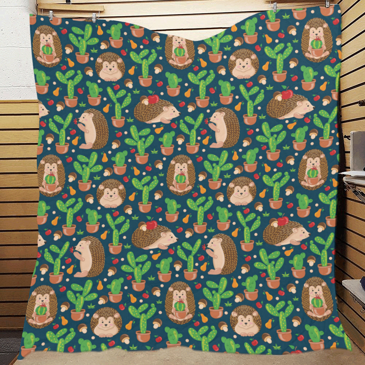 Hedgehog Cactus Pattern Print Design 04 Premium Quilt