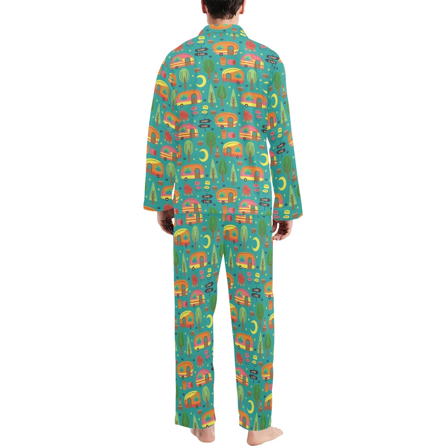 Camping Camper Pattern Print Design 05 Men's Long Pajama Set