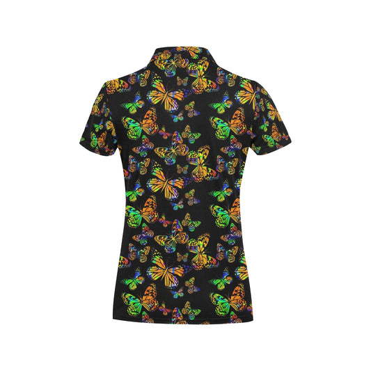 Butterfly Neon Color Print Pattern Women's Polo Shirt
